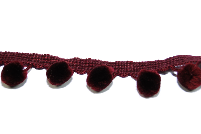 Wine Red Pom Pom Lace Trim celloexpress