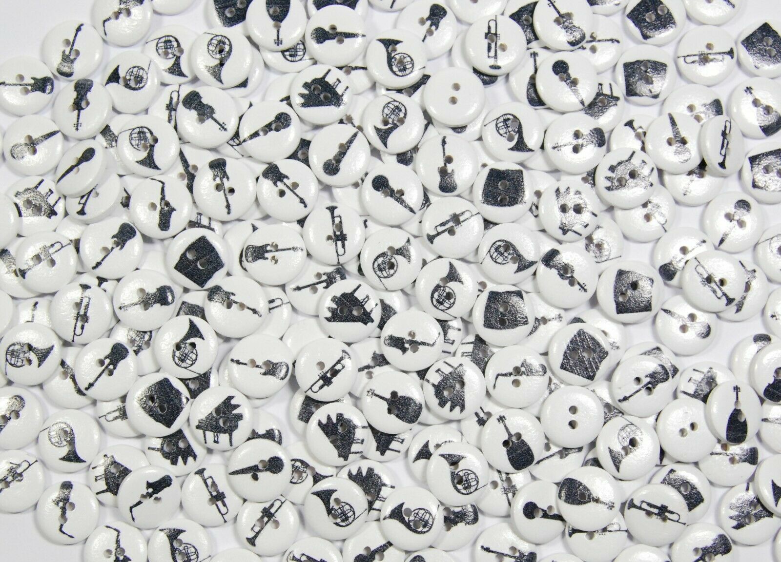 15mm Black & White Instruments - Cute & Patterned Wooden Buttons