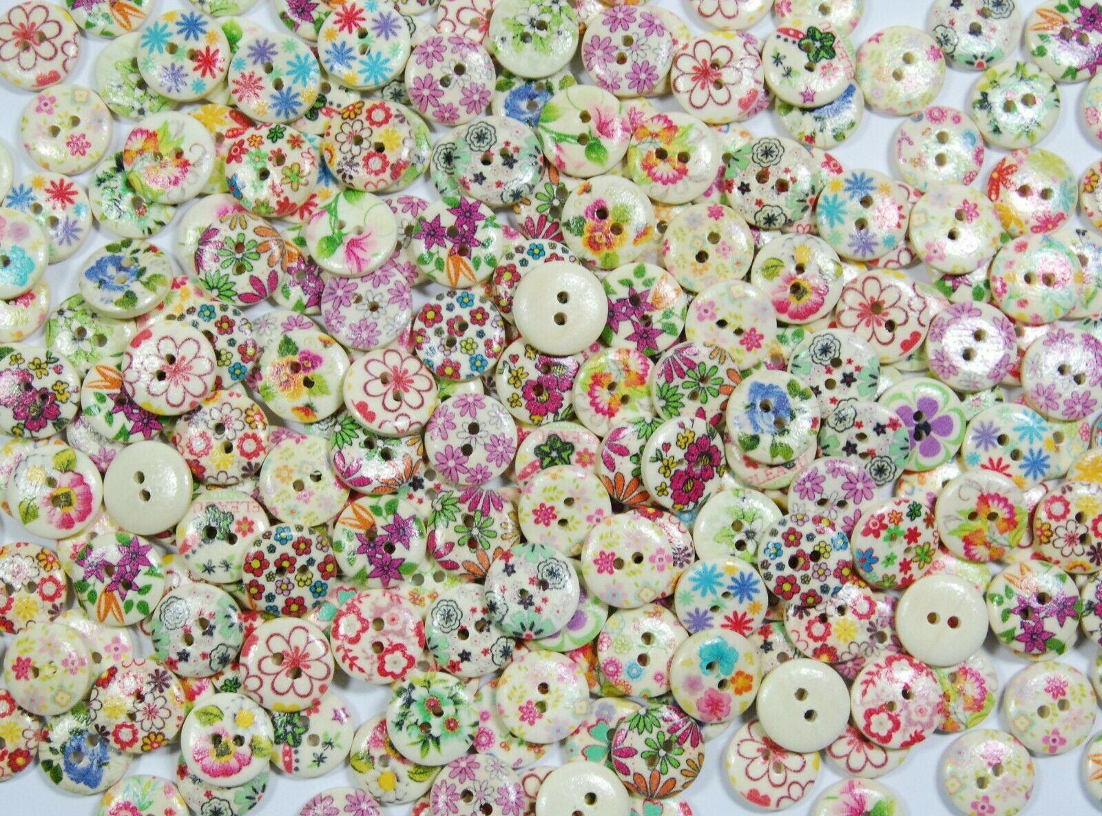 15mm Flowers 1 - Cute & Patterned Wooden Buttons