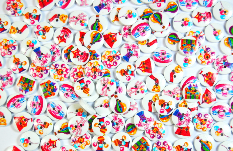 Children's Printed Wooden Buttons (Mixed Circus - 15mm)
