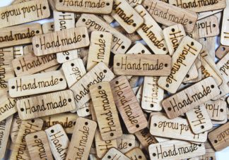 Handmade Wooden Tags 2 - Handmade Product Tags/Garment Labels - Sew on - Knit Crochet