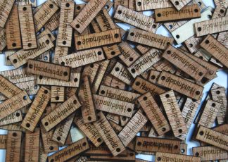 Handmade Wooden Tags 3 - Handmade Product Tags/Garment Labels - Sew on - Knit Crochet