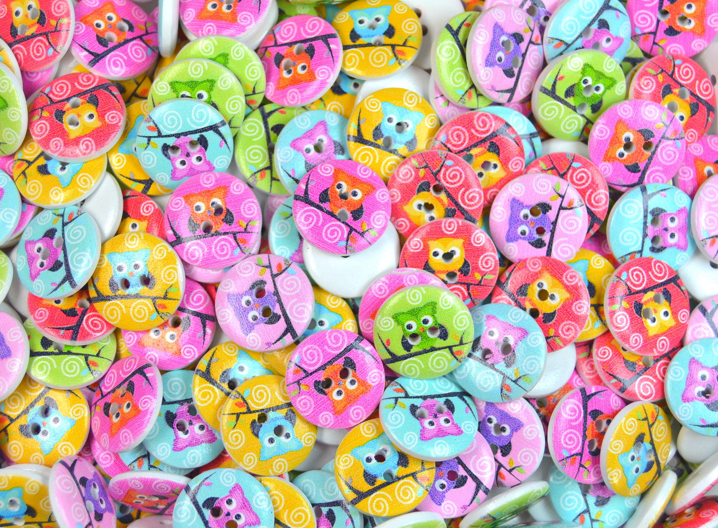 15mm Owls on Branch - Cute & Patterned Wooden Buttons