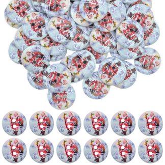 20mm Christmas 16 Merry Christmas Santa - Printed Wooden Round Buttons