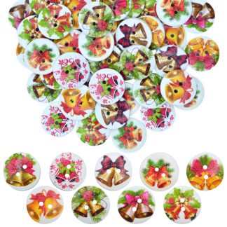 20mm Christmas 18 Bells Mix - Printed Wooden Round Buttons