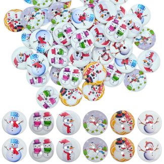 20mm Christmas 19 Snowman Mix - Printed Wooden Round Buttons