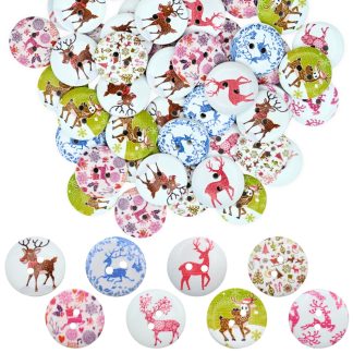 20mm Christmas 20 Reindeer Mix - Printed Wooden Round Buttons