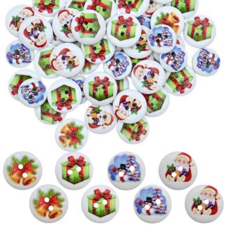 15mm Christmas 21 Christmas Mix - Printed Wooden Round Buttons