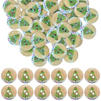 20mm Christmas 23 Christmas Tree - Printed Wooden Round Buttons