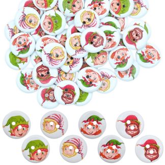 20mm Christmas 26 Elves Mix - Printed Wooden Round Buttons