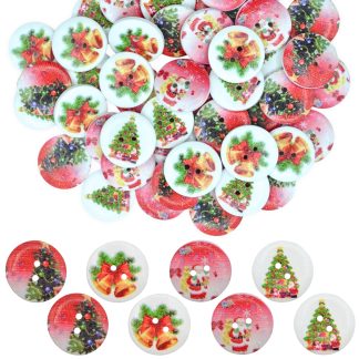 20mm Christmas 27 Christmas Mix - Printed Wooden Round Buttons