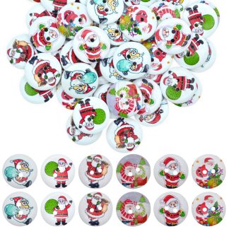 20mm Christmas 28 Santa Mix - Printed Wooden Round Buttons