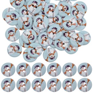 20mm Christmas 29 Snowman - Printed Wooden Round Buttons