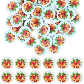 20mm Christmas 31 Bells - Printed Wooden Round Buttons