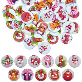 15mm Christmas 32 Christmas Mix - Printed Wooden Round Buttons