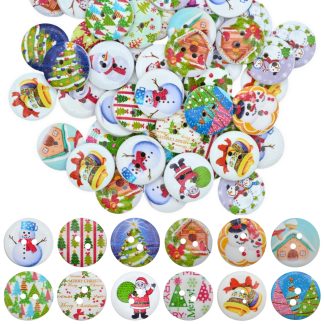 20mm Christmas 33 Christmas Mix - Printed Wooden Round Buttons