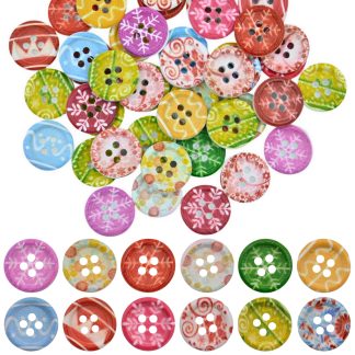 15mm Christmas 34 Bright Patterns Mix - Printed Wooden Round Buttons
