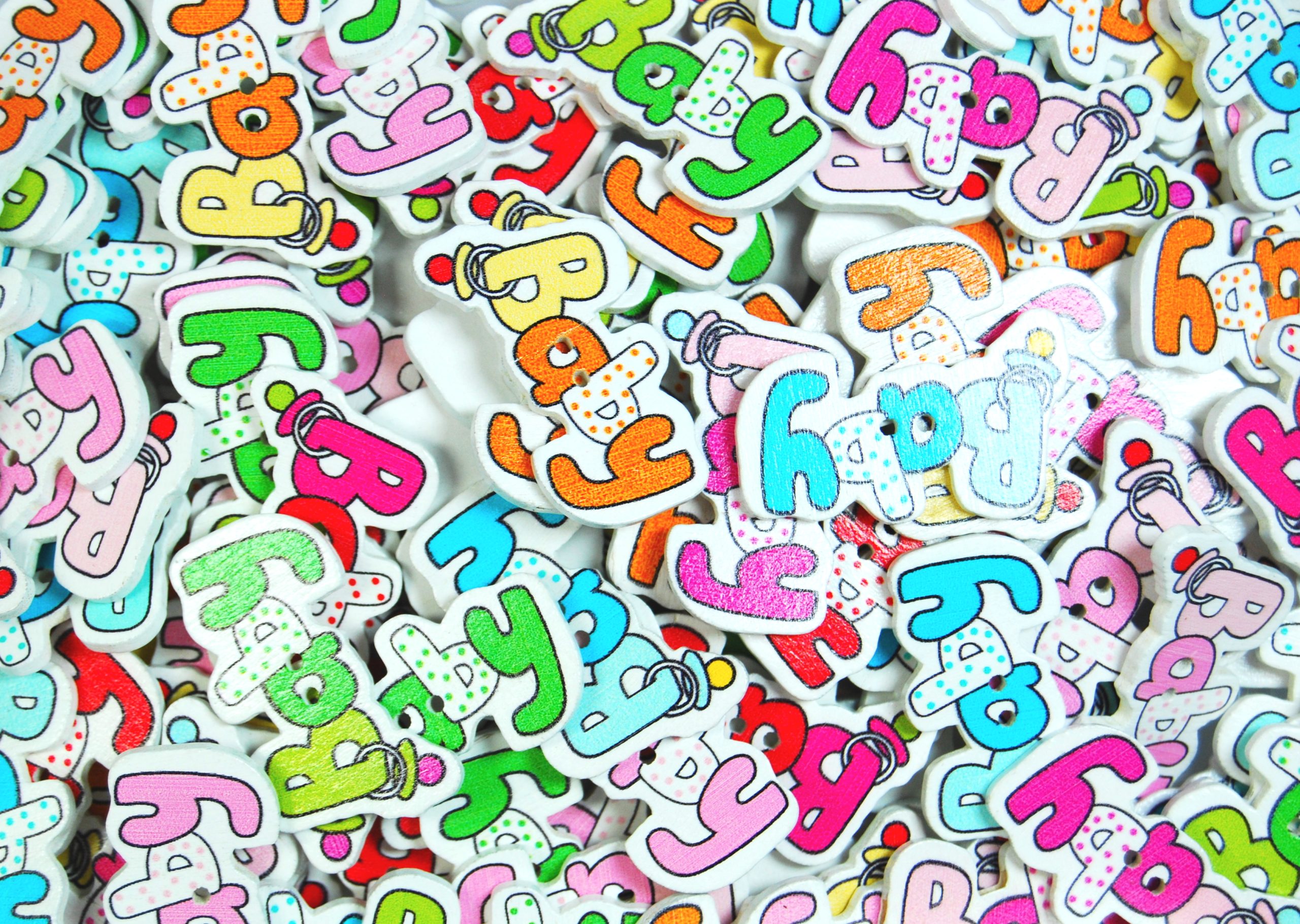 Childrens Character Printed Wooden Buttons (Baby Type 1 - 36mm)