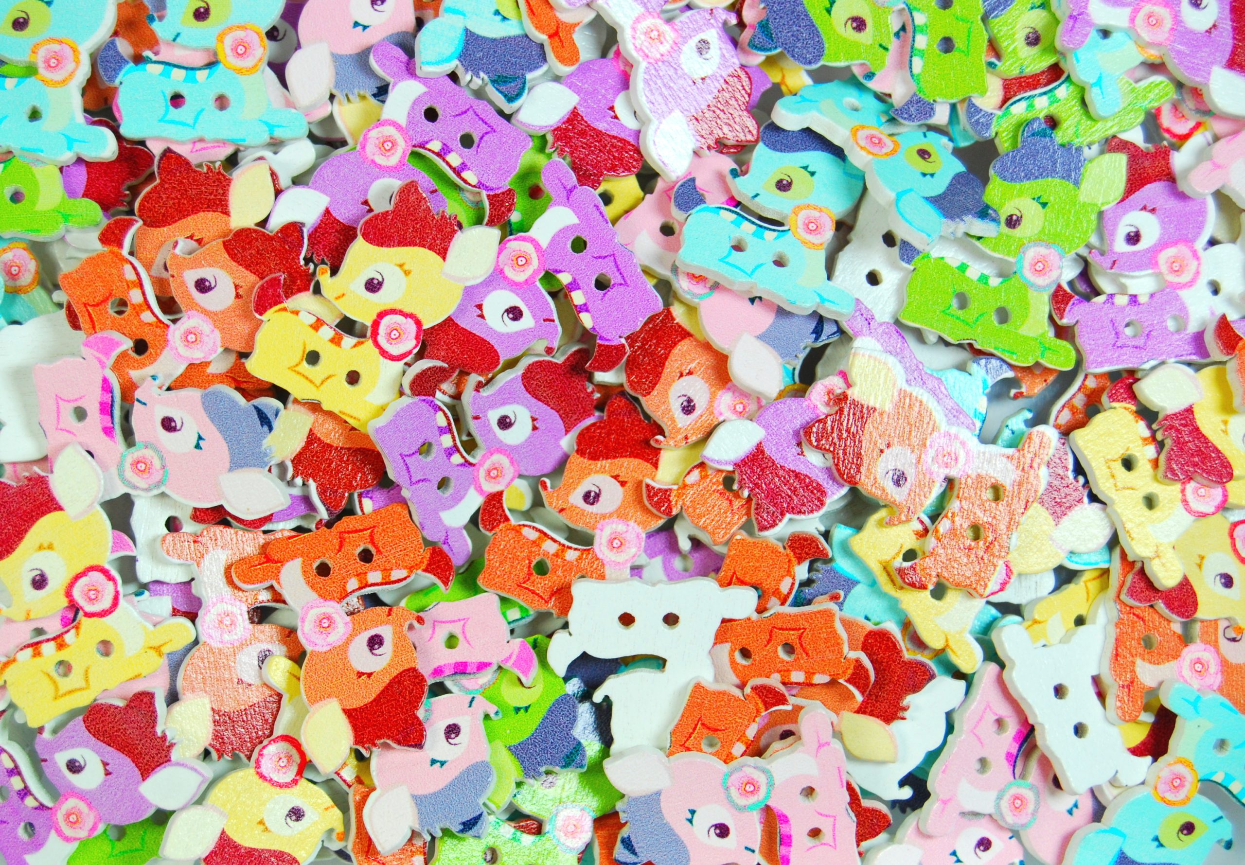 Childrens Character Printed Wooden Buttons (Cute Deer Type 1 - 28mm)