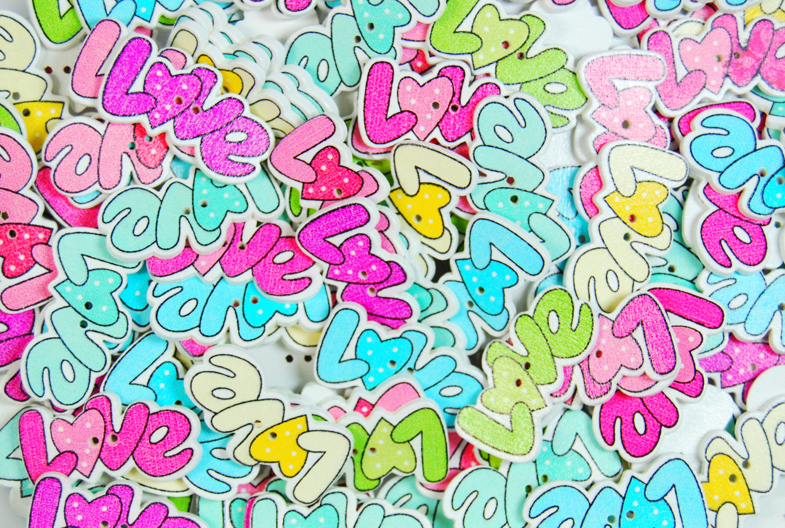 Childrens Character Printed Wooden Buttons (Love Type 1 - 34mm)