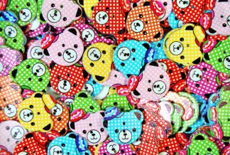 Childrens Character Printed Wooden Buttons  (Teddy Bear Type 2 - 28mm)