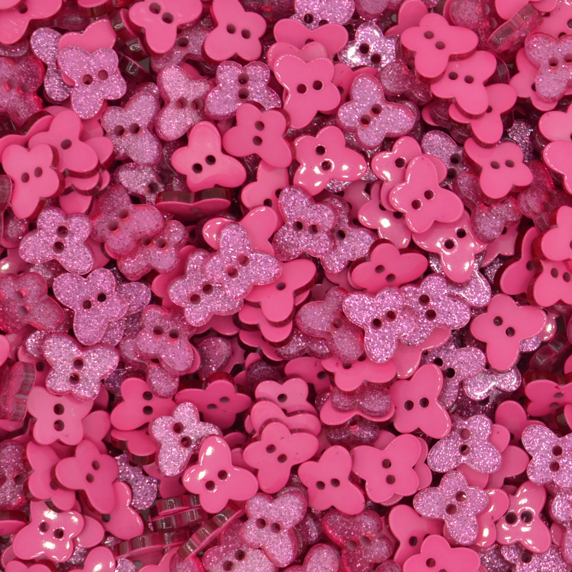 14mm Dark Pink Butterfly Glitter Buttons
