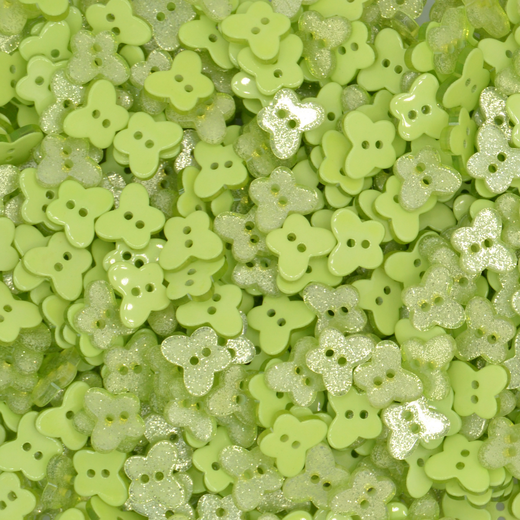 14mm Pale Green Butterfly Glitter Buttons