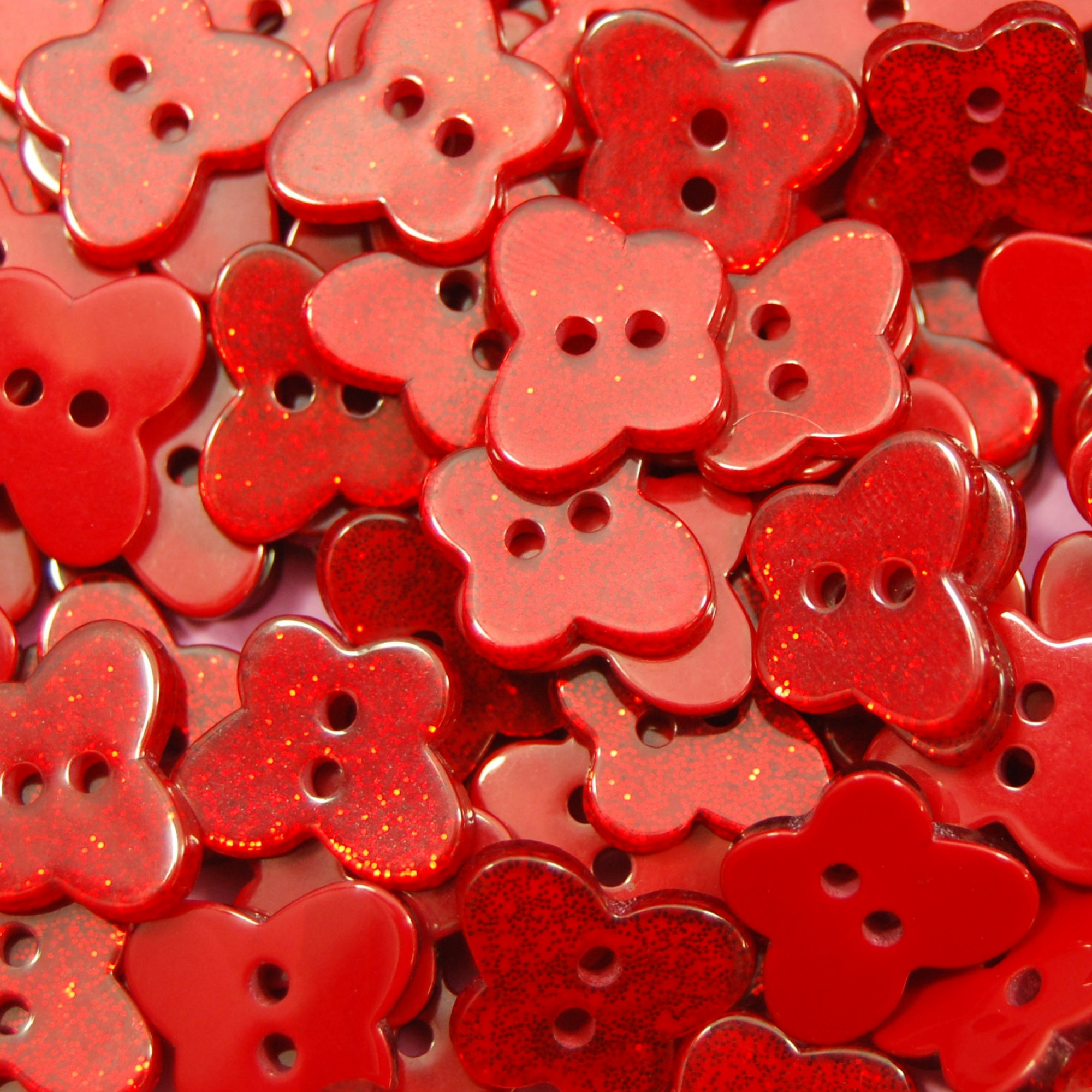 14mm Red Butterfly Glitter Buttons