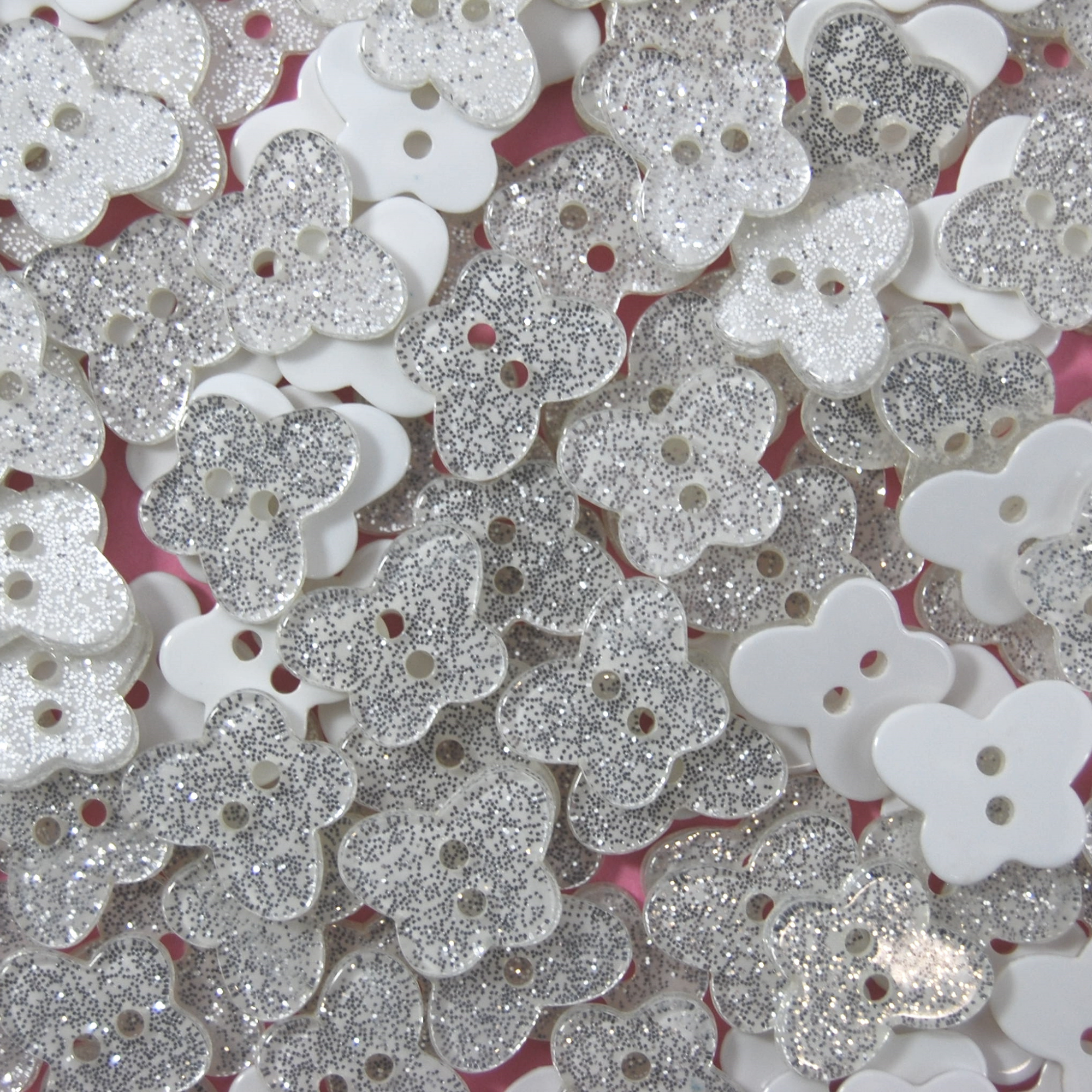 14mm Silver Butterfly Glitter Buttons