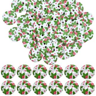 20mm Christmas 15 Christmas Holly - Printed Wooden Round Buttons