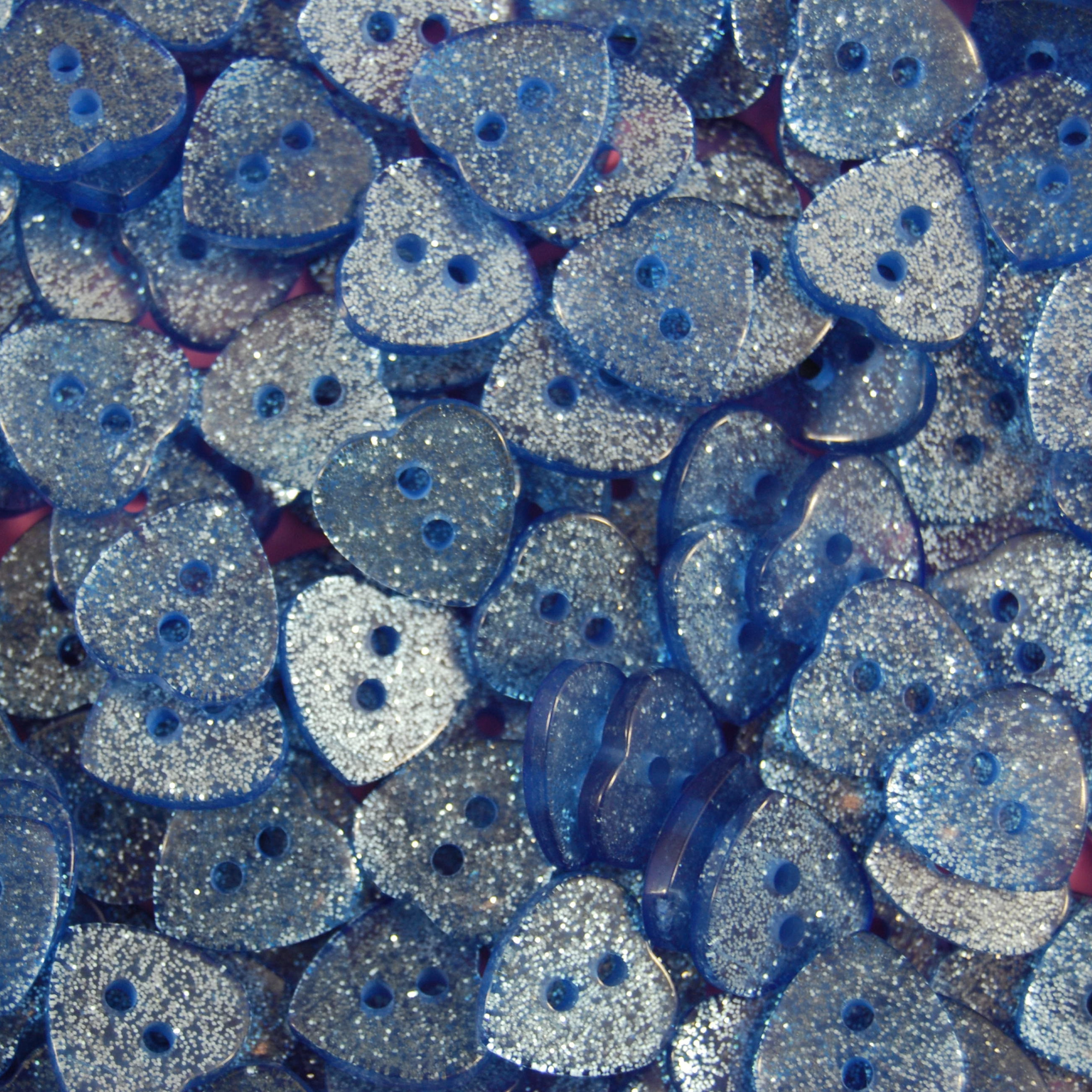14mm Blue Heart Glitter Buttons