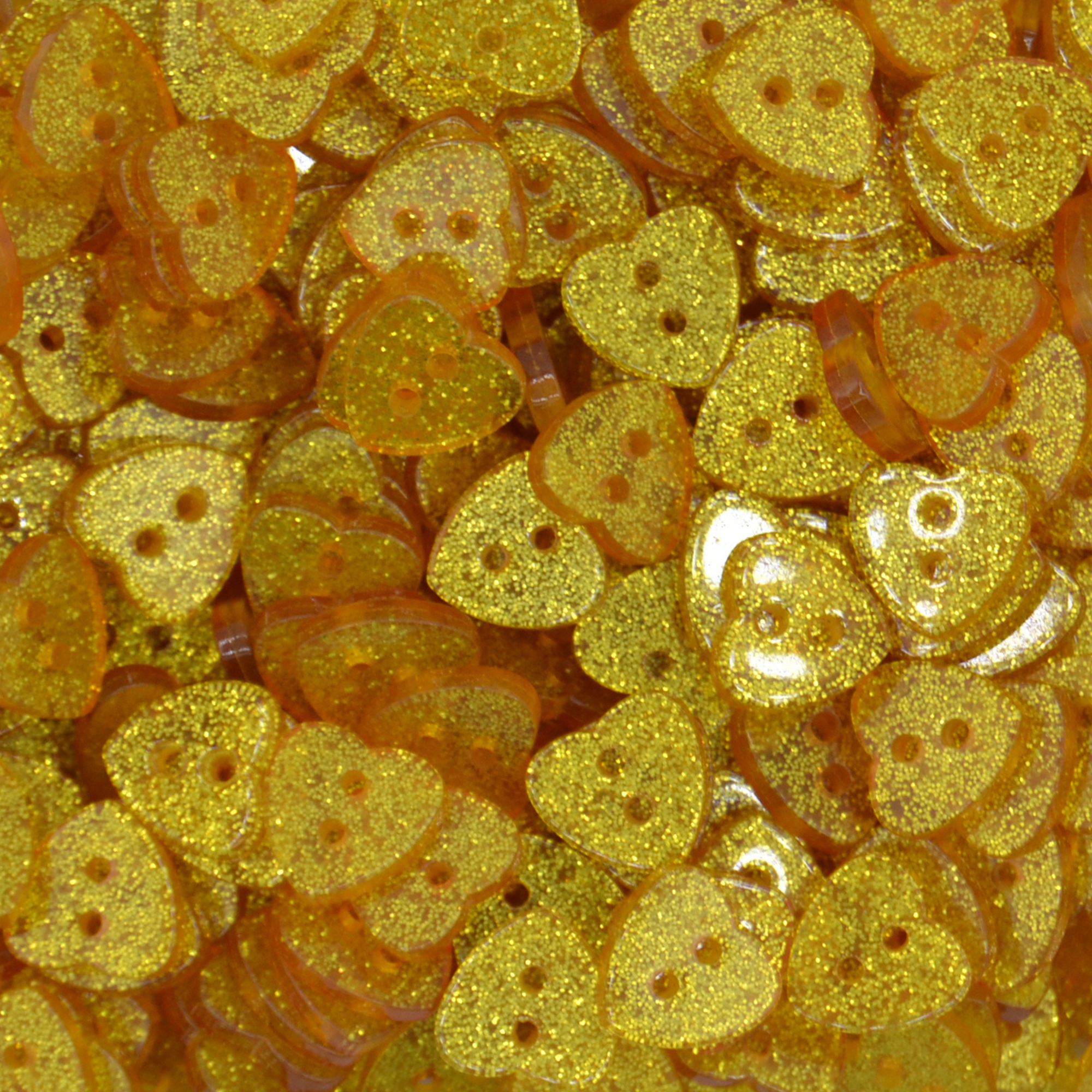 14mm Gold Heart Glitter Buttons