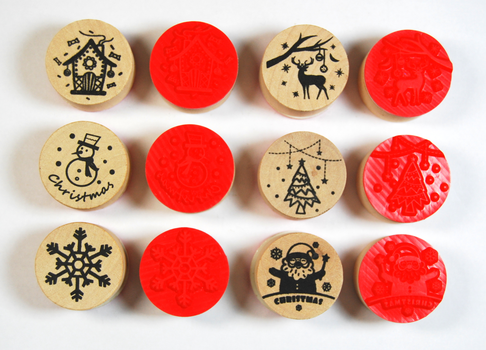 Set of 6 Rubber Stamps (Christmas Set) - Wooden Ink Stampers
