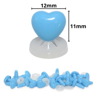 12mm x 11mm Deep Sky Blue Heart Noses with Plastic Backs