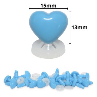 15mm x 13mm Deep Sky Blue Heart Noses with Plastic Backs