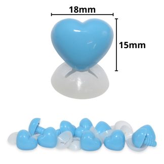 18mm x 15mm Deep Sky Blue Heart Noses with Plastic Backs
