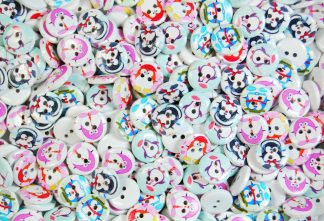 Children's Printed Wooden Buttons (Penguin - 15mm)