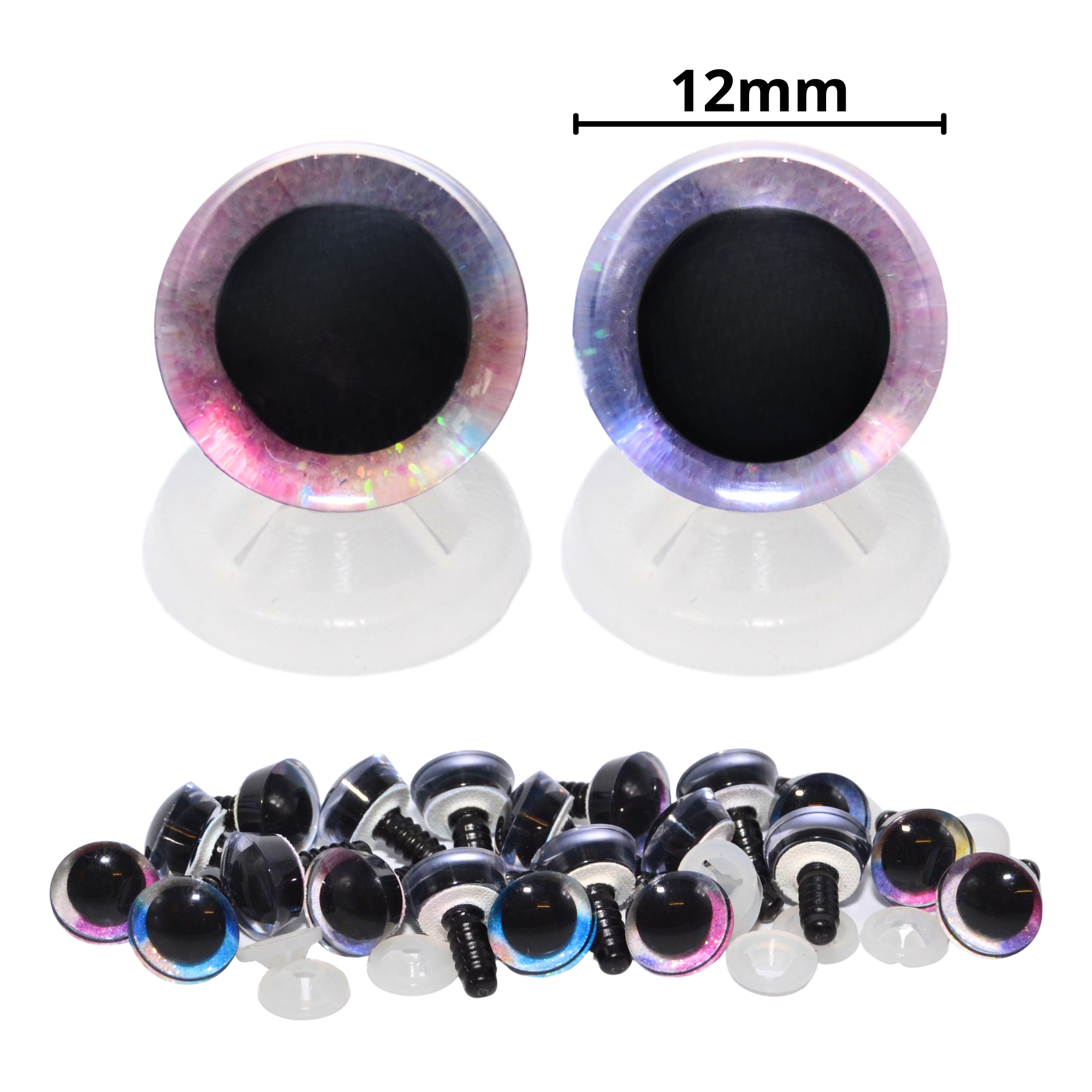 12mm Mermaid 2 Tone 3D Glitter Eyes with Plastic Backs