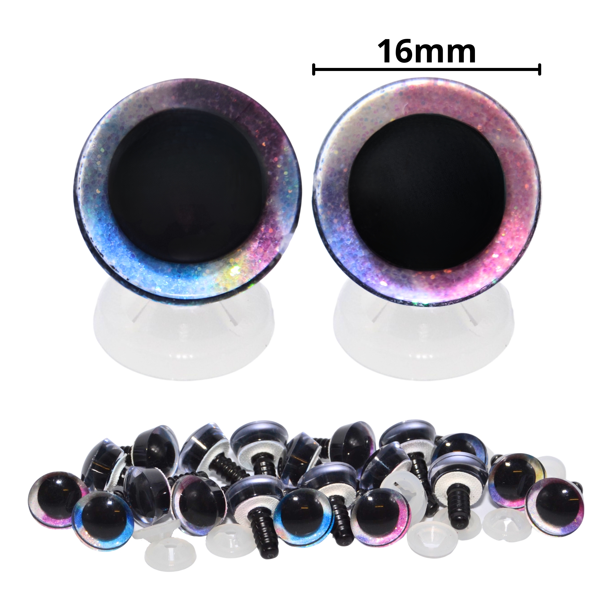 16mm Mermaid 2 Tone 3D Glitter Eyes with Plastic Backs