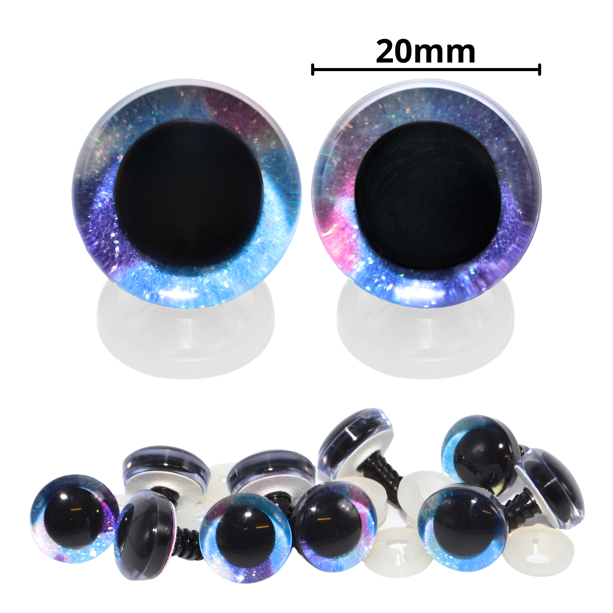 20mm Mermaid 2 Tone 3D Glitter Eyes with Plastic Backs
