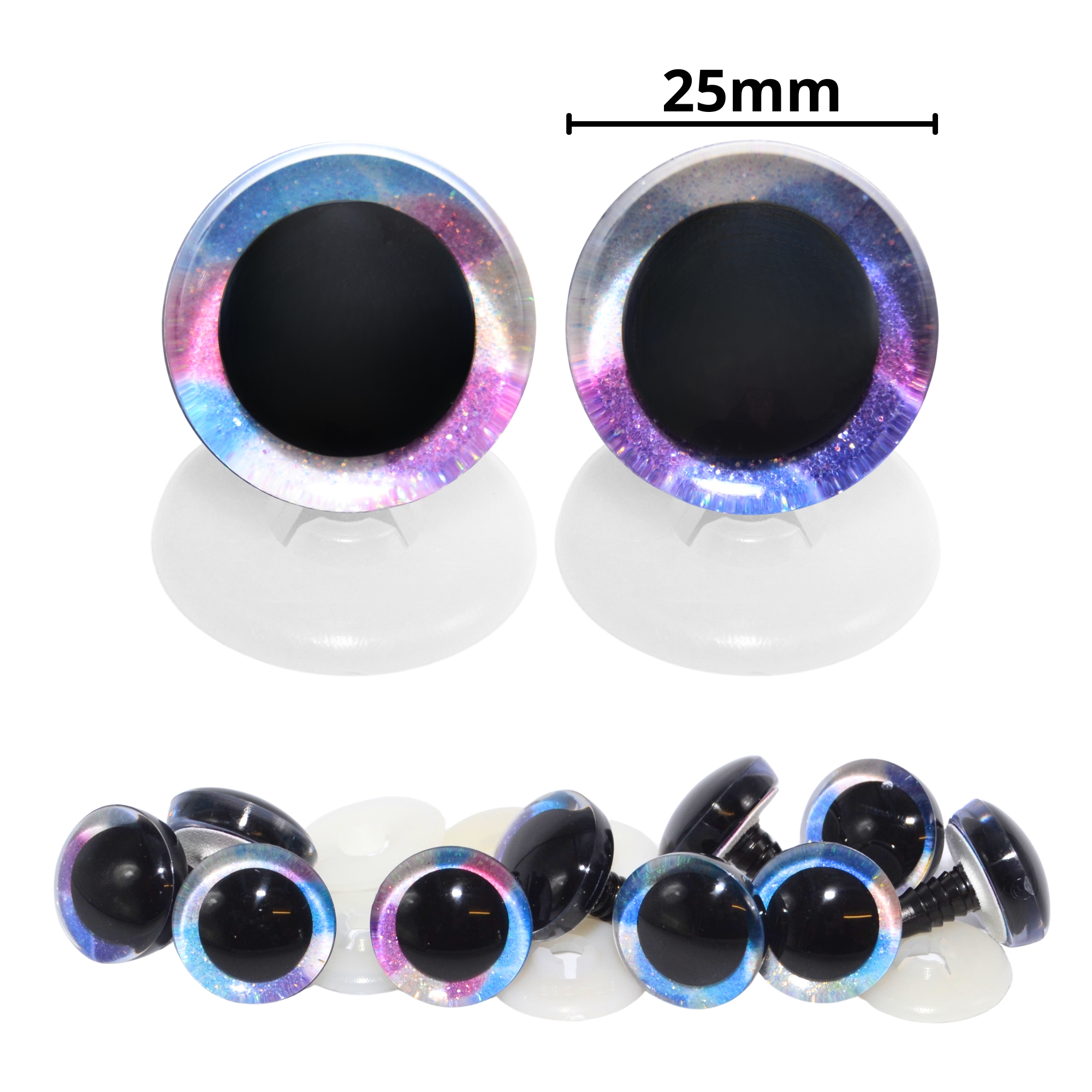 25mm Mermaid 2 Tone 3D Glitter Eyes with Plastic Backs