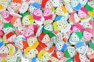 Wooden Printed Buttons (Cupcakes Type 1, 20mm)