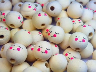 Pack of 10 - 17.5mm Hole 5mm -Cute Smiling Face Round Beads - Cream