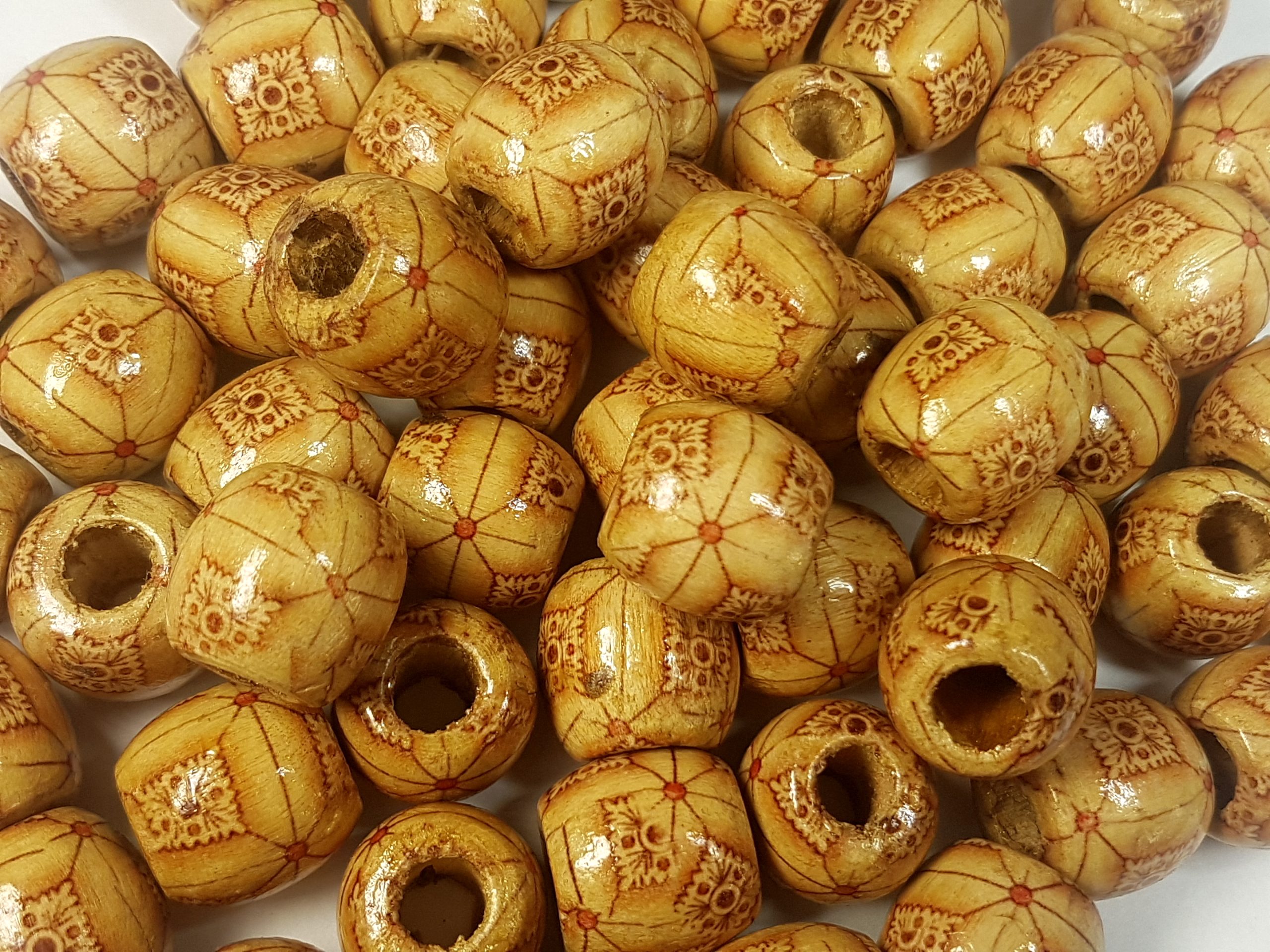 Pack of 50- 16mm x 15mm with 6mm Hole - Mixed 2 Wooden Round Beads