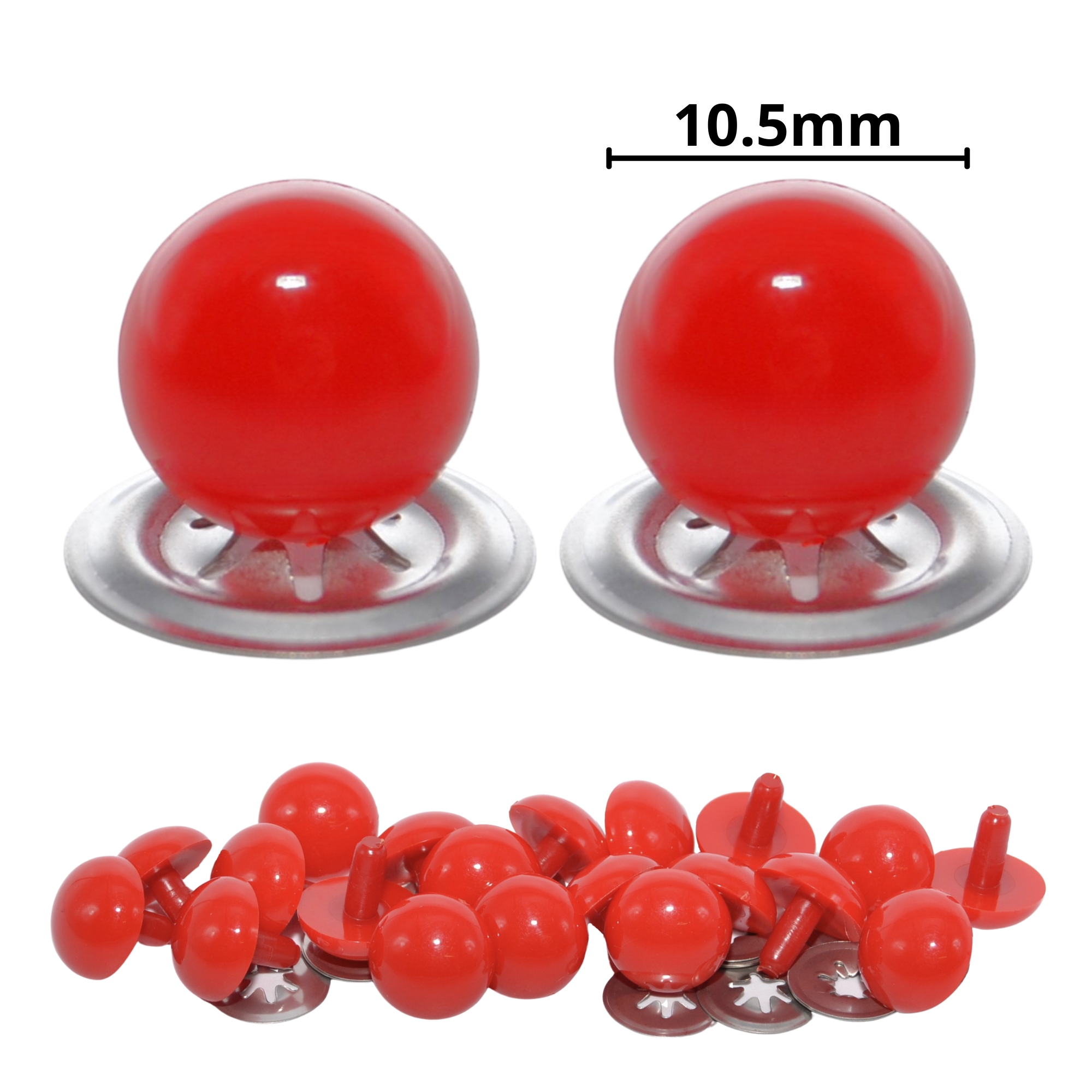 10.5mm Solid Red Eyes with Metal Backs