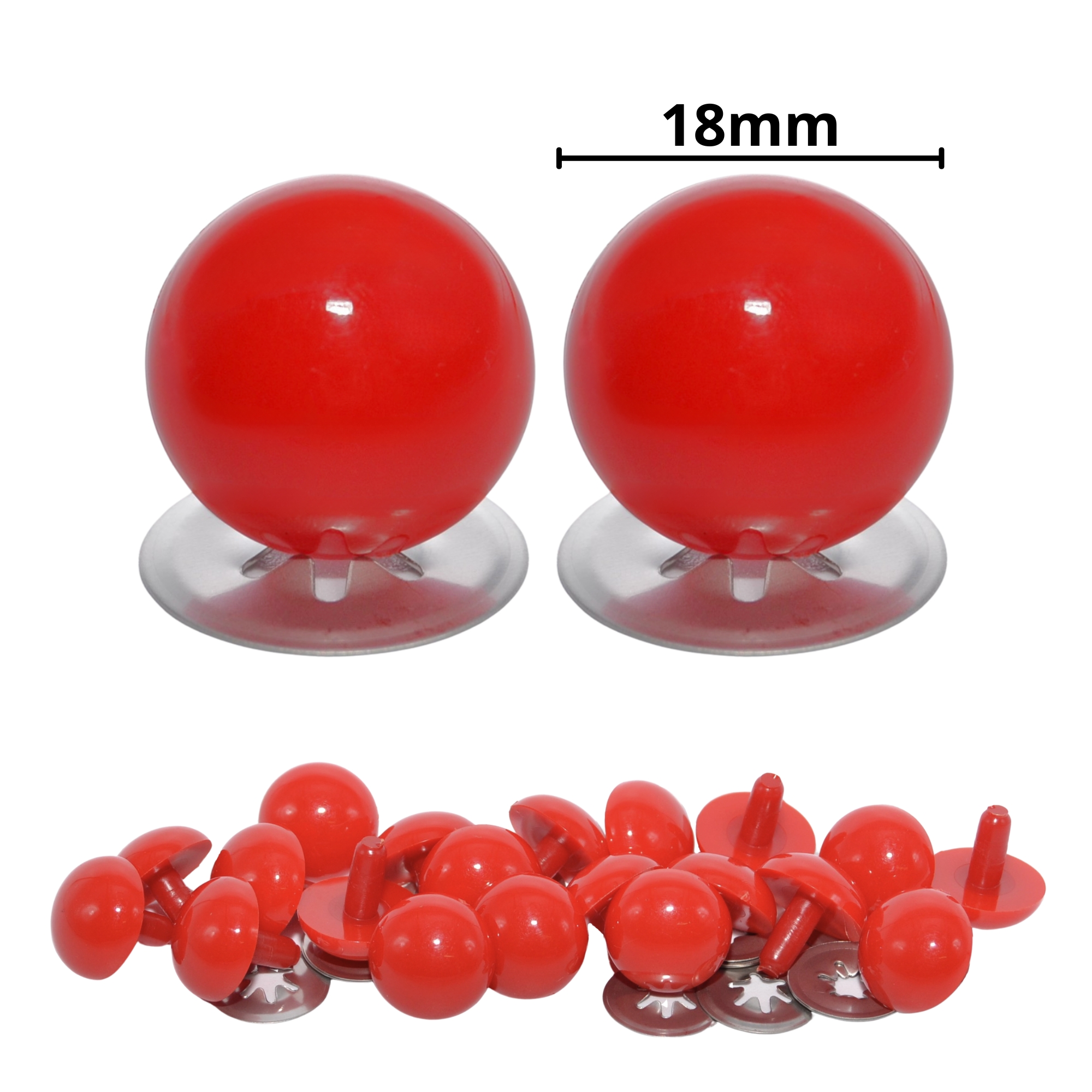 18mm Solid Red Eyes with Metal Backs