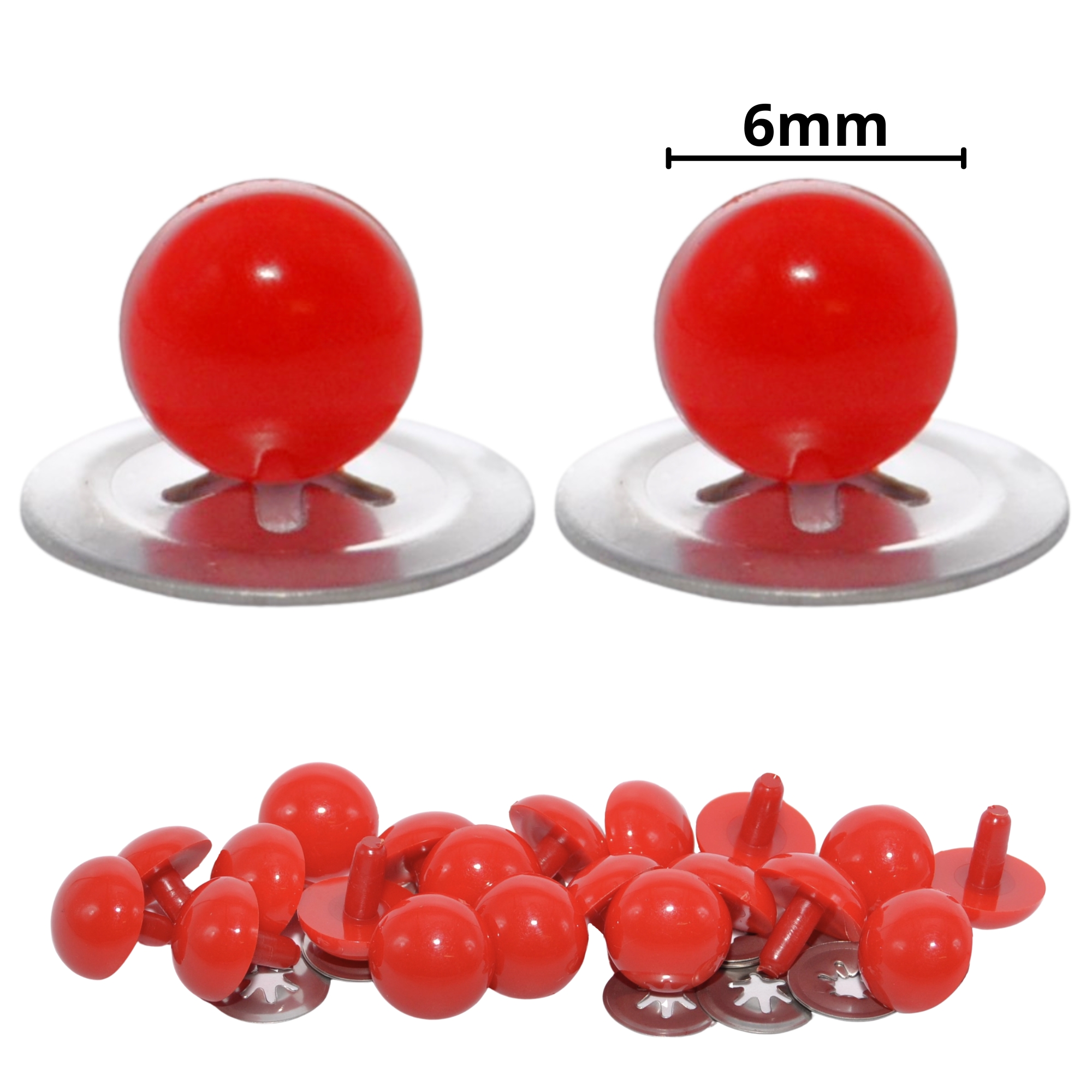 6mm Solid Red Eyes with Metal Backs
