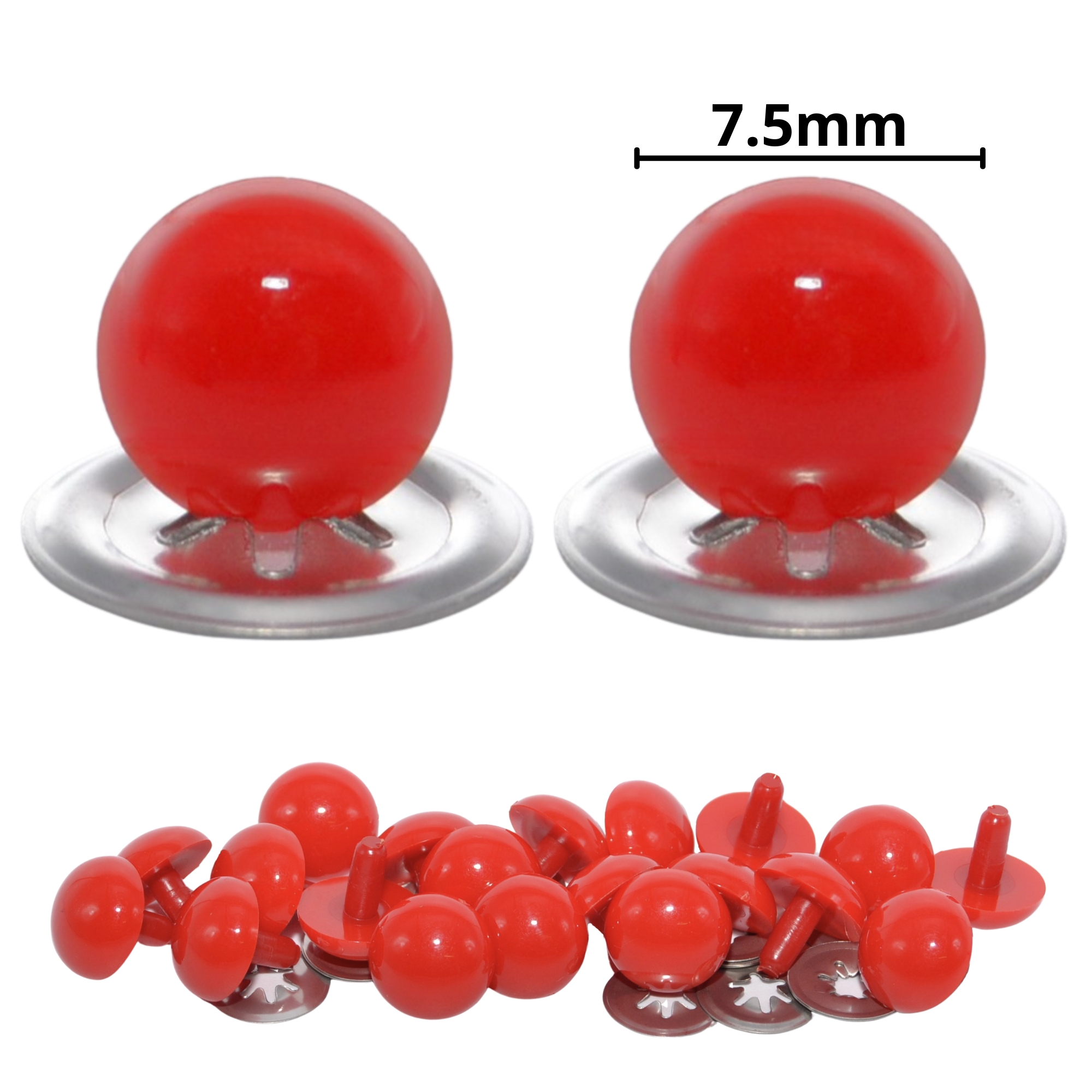 7.5mm Solid Red Eyes with Metal Backs