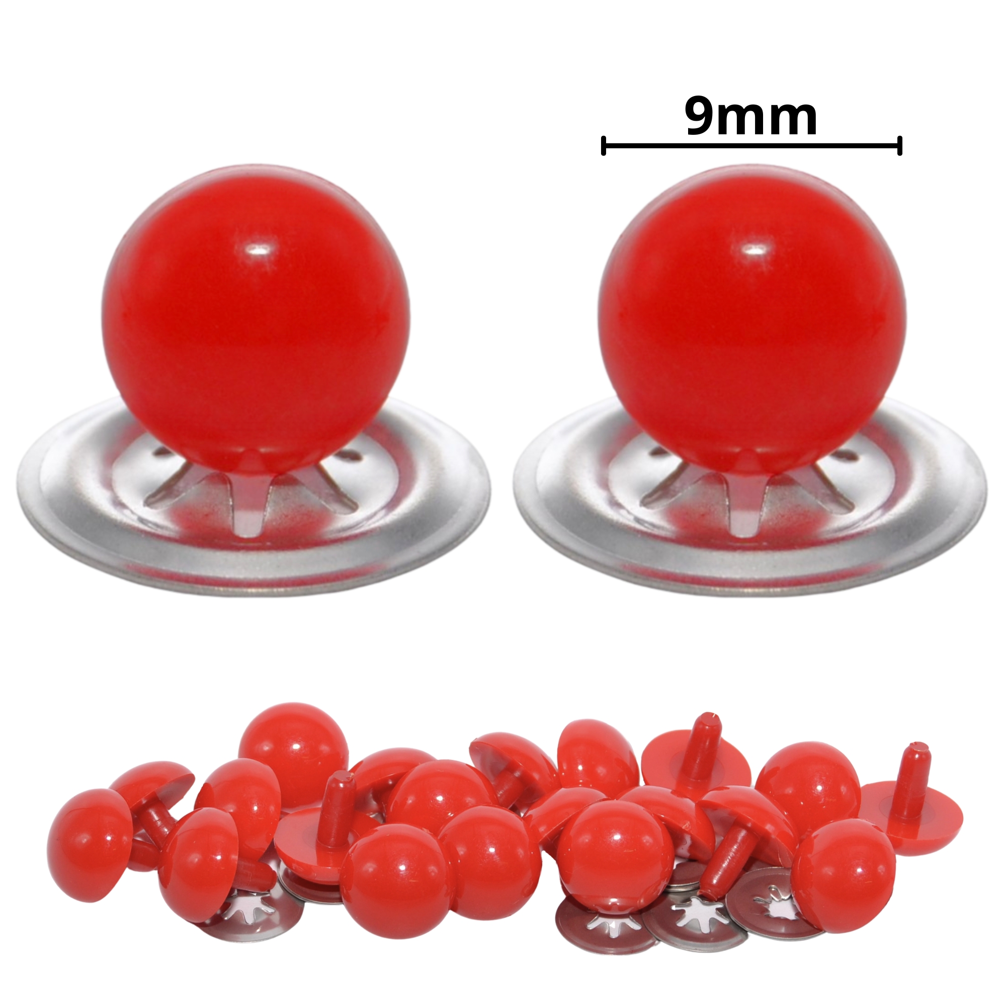 9mm Solid Red Eyes with Metal Backs