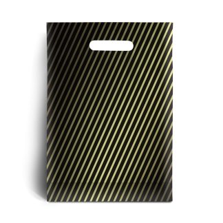 Plastic Carrier Bags - Black & Gold Stripes - 9" x 11" x 4"